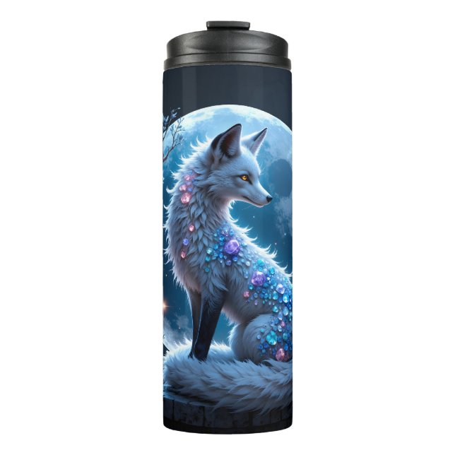 Garrafa Térmica Moonlit Crystal Fox – Guardian of Silent Dreams.  (Frente)