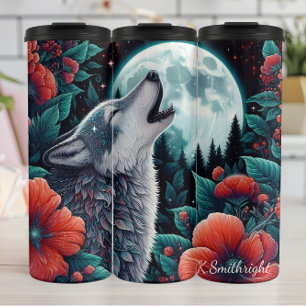 Garrafa Térmica Moonlit Wolf Howling Noite Floral