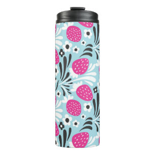 Garrafa Térmica Morango Floral: Berry Rosa Sem Costura.