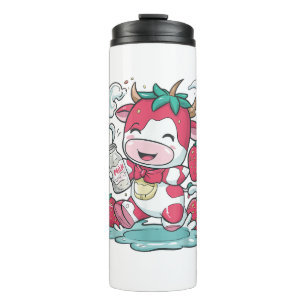 Garrafa Térmica Morango Vaca Kawaii Anime Morango Leite _4