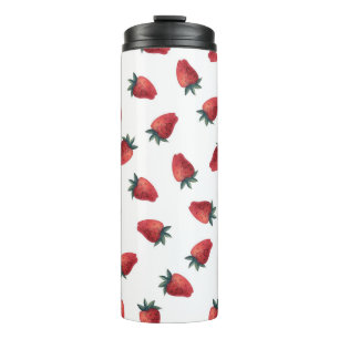 Garrafa Térmica Morangos Aquarela: Padrão Sem Costura Brincante