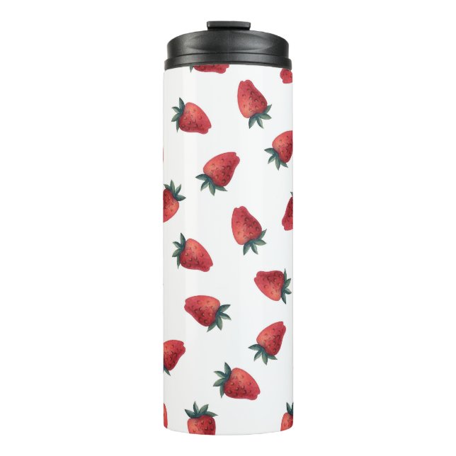 Garrafa Térmica Morangos Aquarela: Padrão Sem Costura Brincante (Frente)