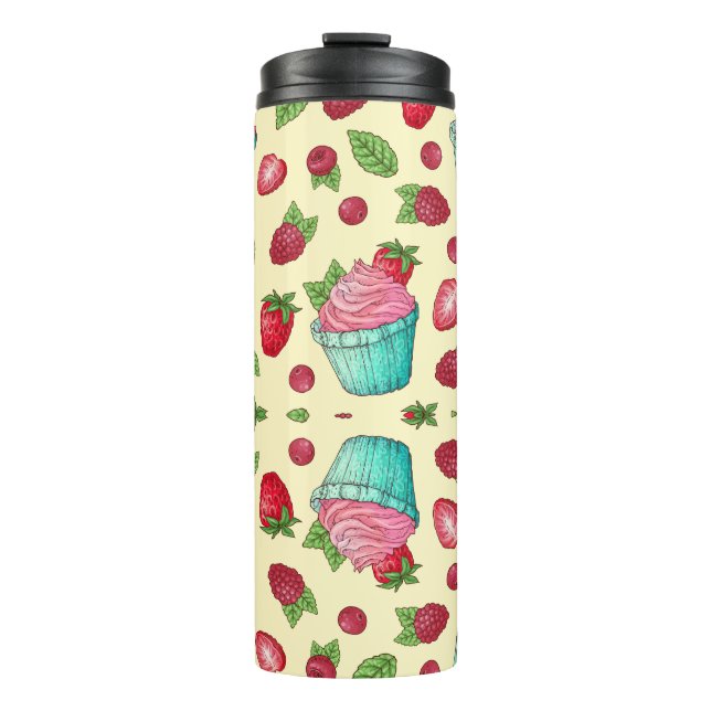 Garrafa Térmica Morangos E Cupcakes (Frente)