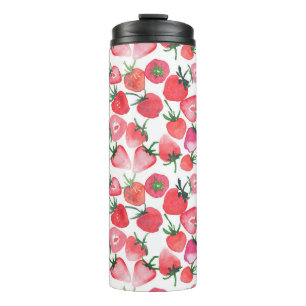 Garrafa Térmica Morangos Vermelhos Suculentos Padrão de Aquarela