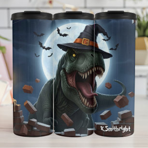 Garrafa Térmica Morcego de Chapéu de Bruxa de Halloween T-Rex