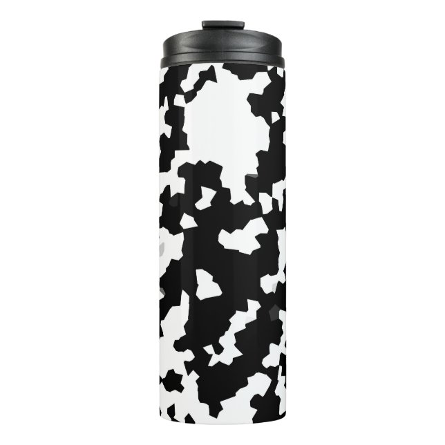Garrafa Térmica Mosaico Abstrato Irregular Preto e Branco Camuflag (Frente)