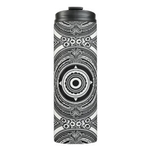 Garrafa Térmica Motivo de Medalhão Preto e Branco
