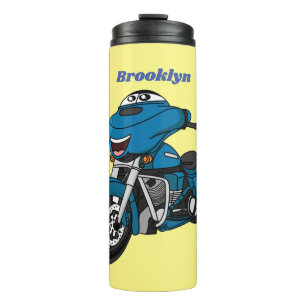 Garrafa Térmica Moto de desenho animado azul feliz fofa