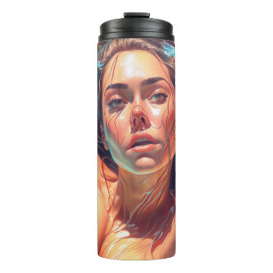 Garrafa Térmica Mulher Bonita Sob a Água Arte de IA