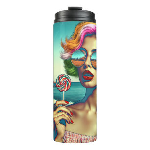 Garrafa Térmica Mulher de Arte Pop Retro com Pirulito
