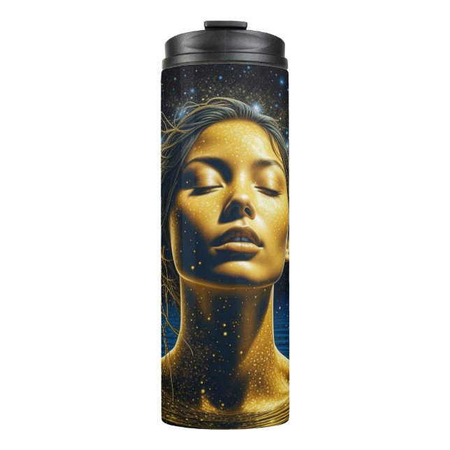 Garrafa Térmica Mulher Etérea Meditando Sob as Estrelas (Frente)