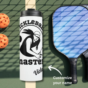Garrafa Térmica Mulher Jogadora Mestra de Pickleball Nome Personal
