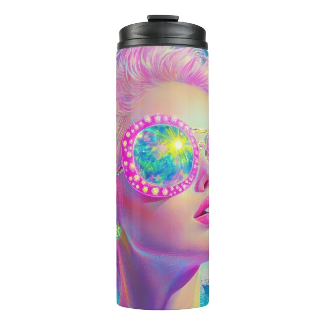 Garrafa Térmica Mulher Neon Glamorosa com Óculos Espumantes (Frente)