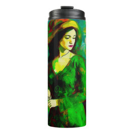 Garrafa Térmica Mulher no Chapéu Verde