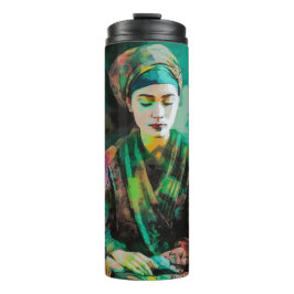 Garrafa Térmica Mulher nos óculos de sol verde