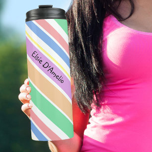 Garrafa Térmica Multicolor Listras Diagonais Personalizadas em Pas