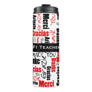 Garrafa Térmica Multilingual Vermelho Preto Personalizado Obrigado