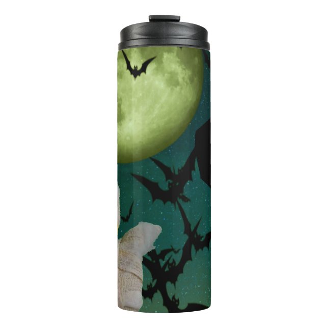 Garrafa Térmica Múmia, Morcego e Lua Halloween (Frente)