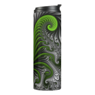 Garrafa Térmica Mundo Fantástico Arte Fractal Abstrata Verde e Cin