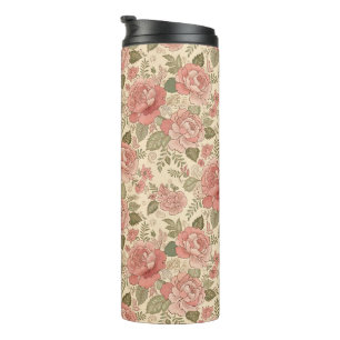 Garrafa Térmica Musa Floral Empoeirada - Estilo Batik Rosa Empoeir