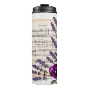 Garrafa Térmica Música Antiga e Pansies Lavanda Floral