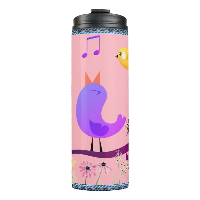 Garrafa Térmica Musical Birds (com iniciais) Thermal Tumbler (Frente)