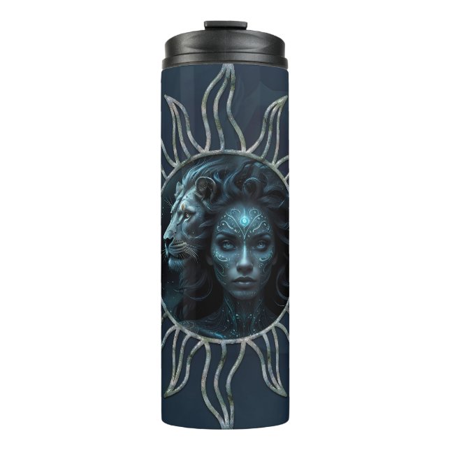 Garrafa Térmica Mystical connection,  mystical woman and the lion. (Frente)