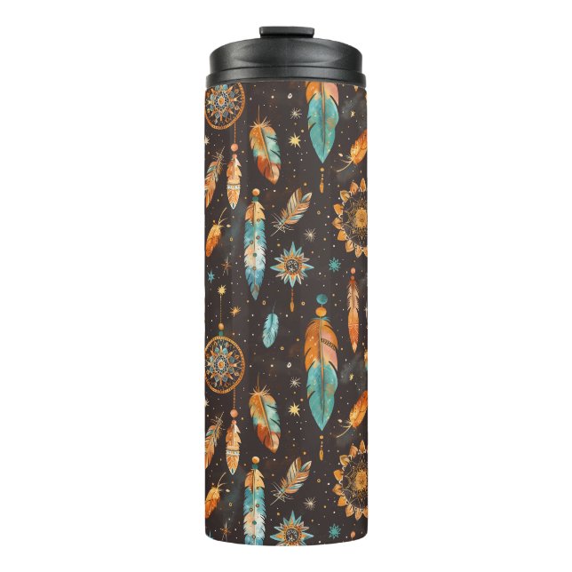 Garrafa Térmica Mystical Dark Boho: Penas e Sonhos Desi (Frente)