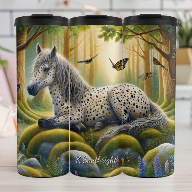 Garrafa Térmica Mystical Spotted Horse Forest Butterflies (Criador carregado)