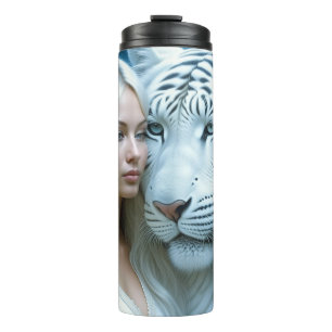 Garrafa Térmica Mystical White Tiger e Mulher Personalizada