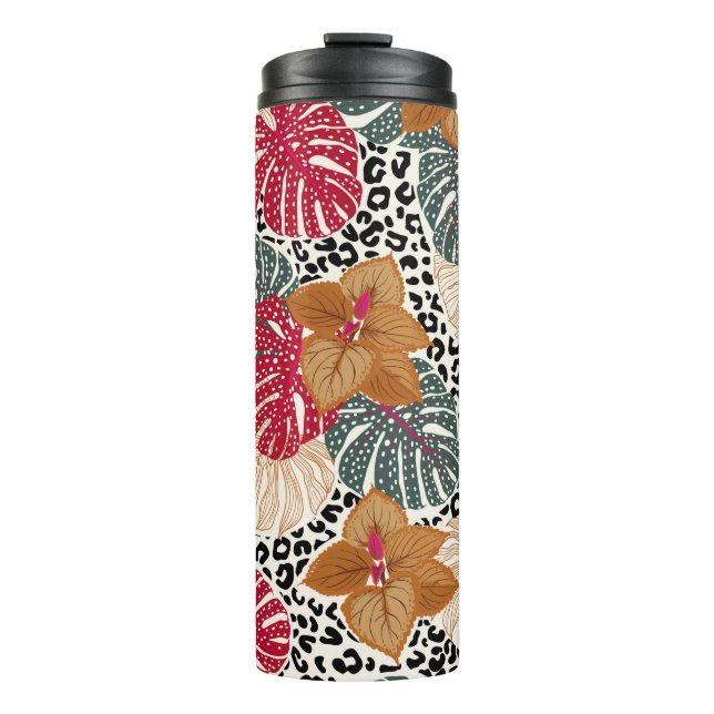 Garrafa Térmica Na moda bela impressão de floresta tropical sobre  (Frente)