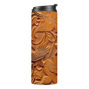 Garrafa Térmica Na moda Elegante Camel Brown Faux Couro Emboscada