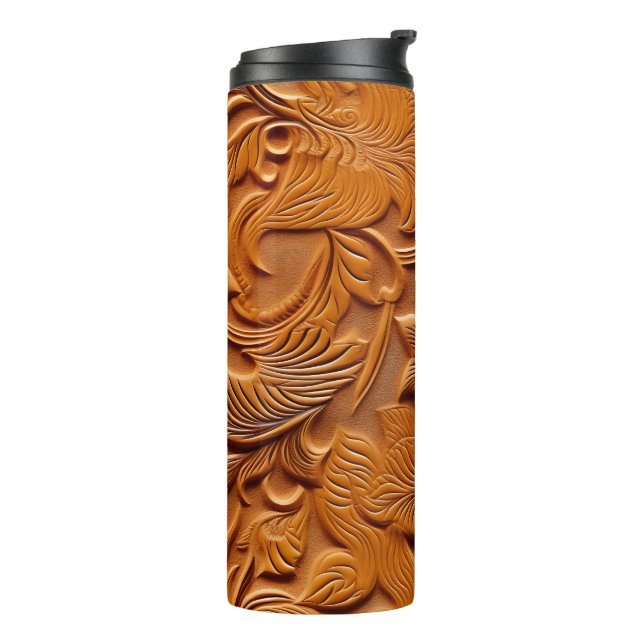 Garrafa Térmica Na moda Elegante Camel Brown Faux Couro Emboscada (Giro à esquerda)