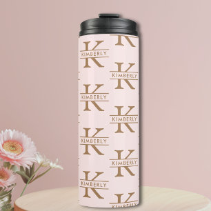 Garrafa Térmica Na moda Mínimo Dourado Rosa Monograma