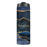 Na moda Monograma Marinho Blue Dourado Agate Geode