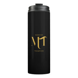 Garrafa Térmica Na moda preto e Dourado Monograma - Letras iniciai