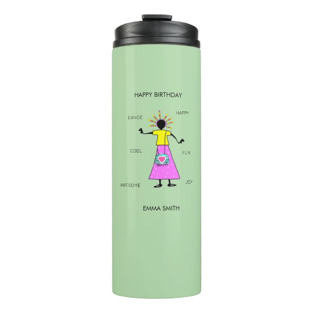 Garrafa Térmica Na moda, Trendy e elegante garota africana (Frente)