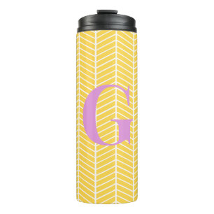 Garrafa Térmica Na moda Yellow Herringbone Chevron ZigZag Monogram