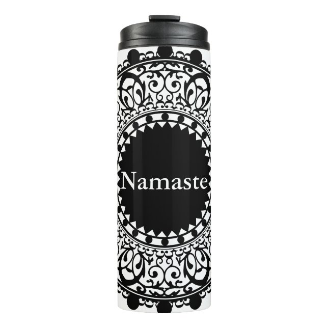 Garrafa Térmica Namaste Black & White Floral Mandala (Frente)