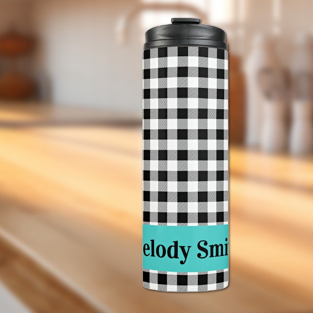 Garrafa Térmica Name, Buffalo Check Turquoise 12oz Thermal Tumbler (Criador carregado)