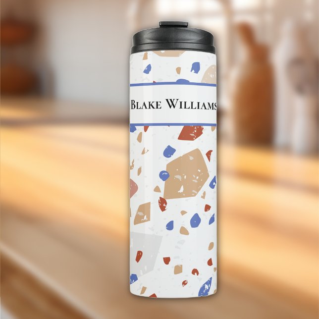 Garrafa Térmica Name, Earth Tones Mosaic Terrazzo Pattern 12oz (Criador carregado)