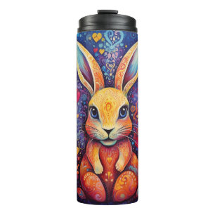 Garrafa Térmica Namorados Coelhinho Flores corações roxas