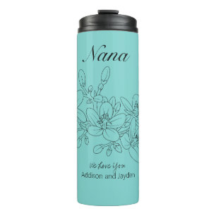 Garrafa Térmica Nana Personalizada Nomes de Netos Aqua Floral