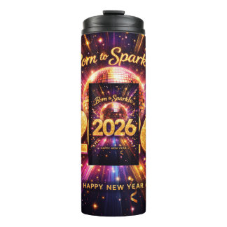 Garrafa Térmica Nascido para Brilhar 2026 Bola de Discoteca Feliz 
