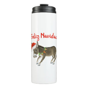Garrafa Térmica Natal Burro Feliz Navidad Personalizável