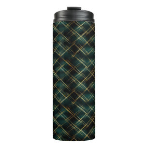 Garrafa Térmica Natal da Xadrez de Tartan Verde Dourado e Escuro