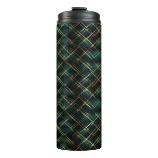 Garrafa Térmica Natal da Xadrez de Tartan Verde Dourado e Escuro