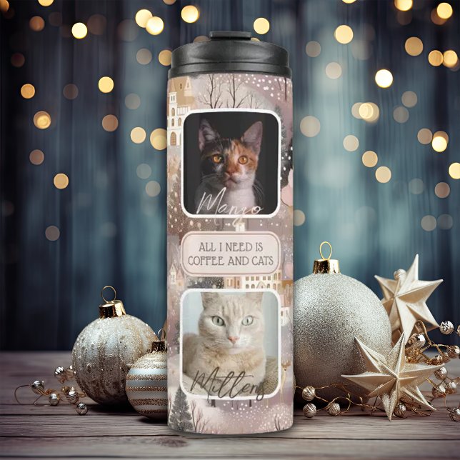 Garrafa Térmica Natal de Colagem de Fotos de Pets Personalizados (Criador carregado)