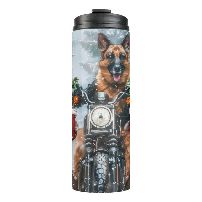 Garrafa Térmica Natal de Motocicleta german shepherd (Frente)