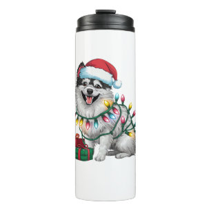 Garrafa Térmica Natal do Cachorro Spitz Japonês do Santa Hat Light